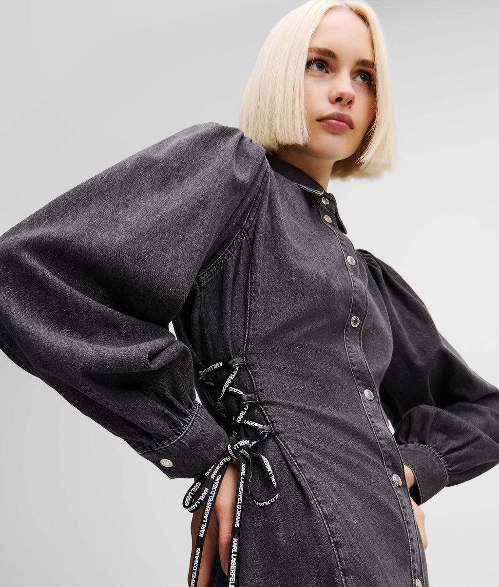 TIED WAIST DENIM SHIRT DRESS