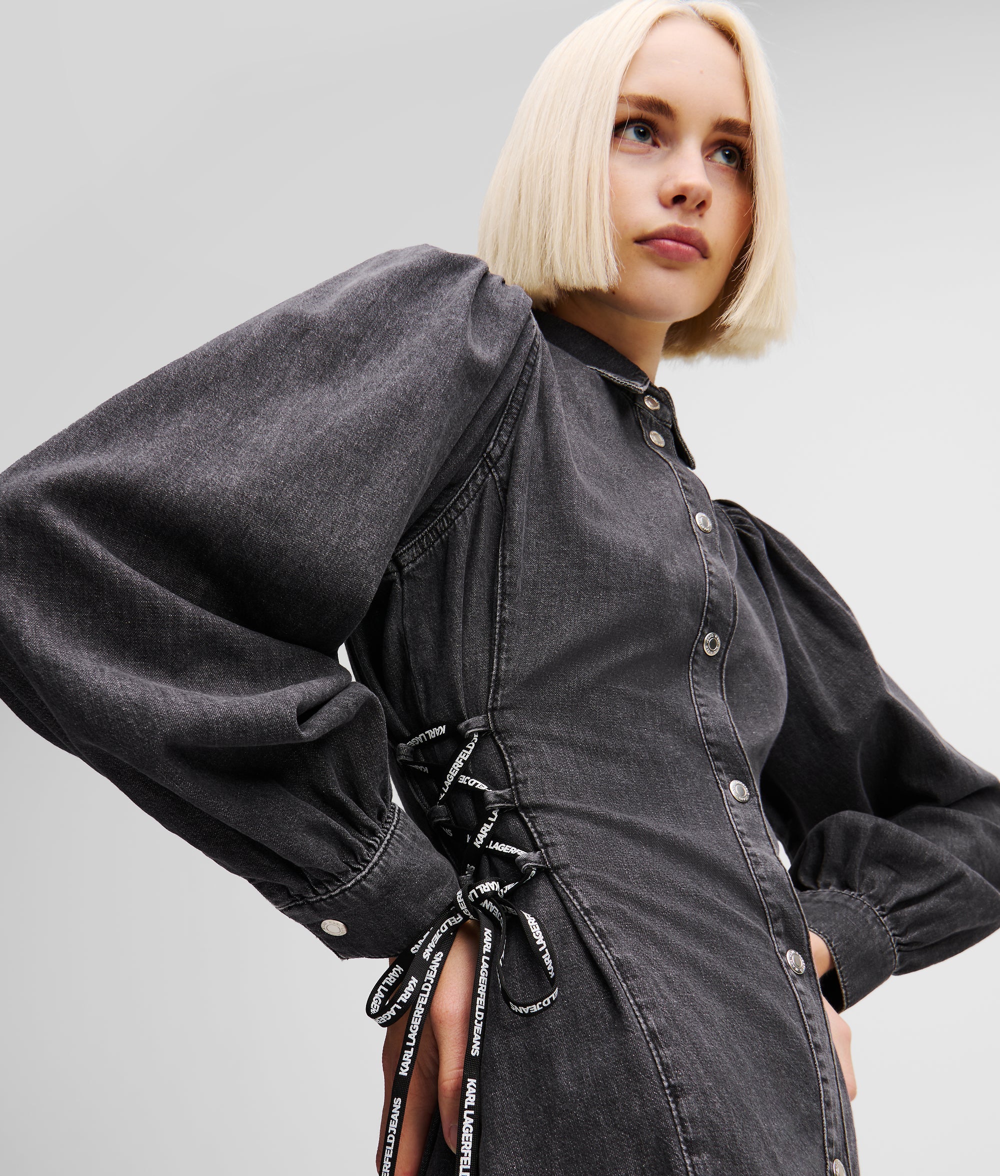 TIED WAIST DENIM SHIRT DRESS