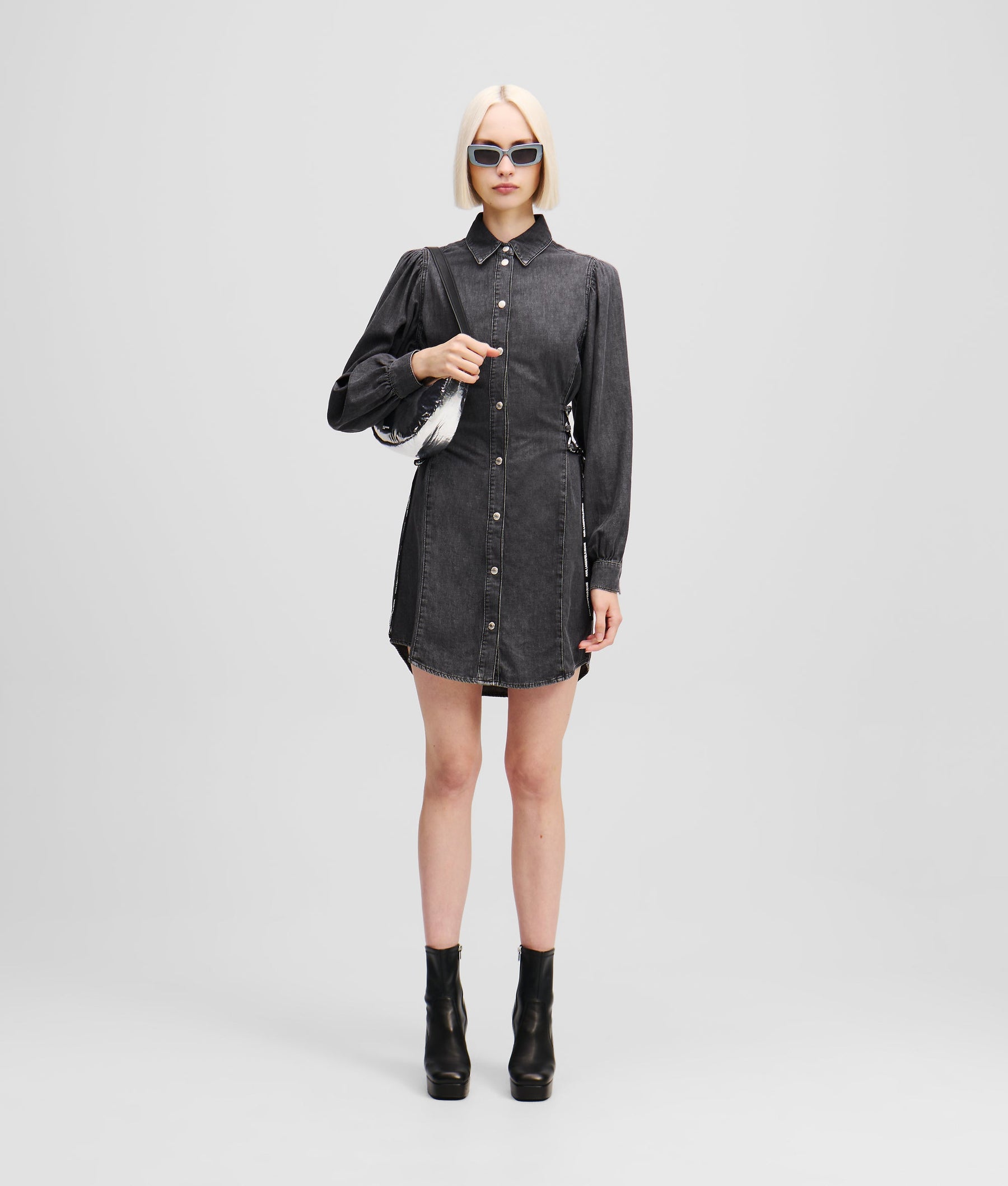 TIED WAIST DENIM SHIRT DRESS