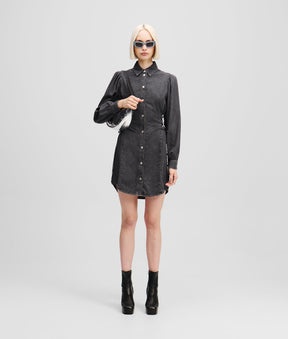 TIED WAIST DENIM SHIRT DRESS