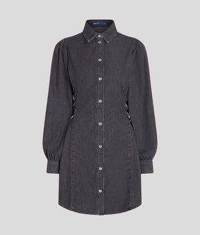 TIED WAIST DENIM SHIRT DRESS