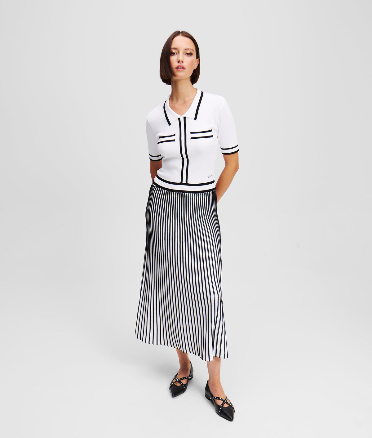 KARL ESSENTIAL PLEATED KNIT DRESS