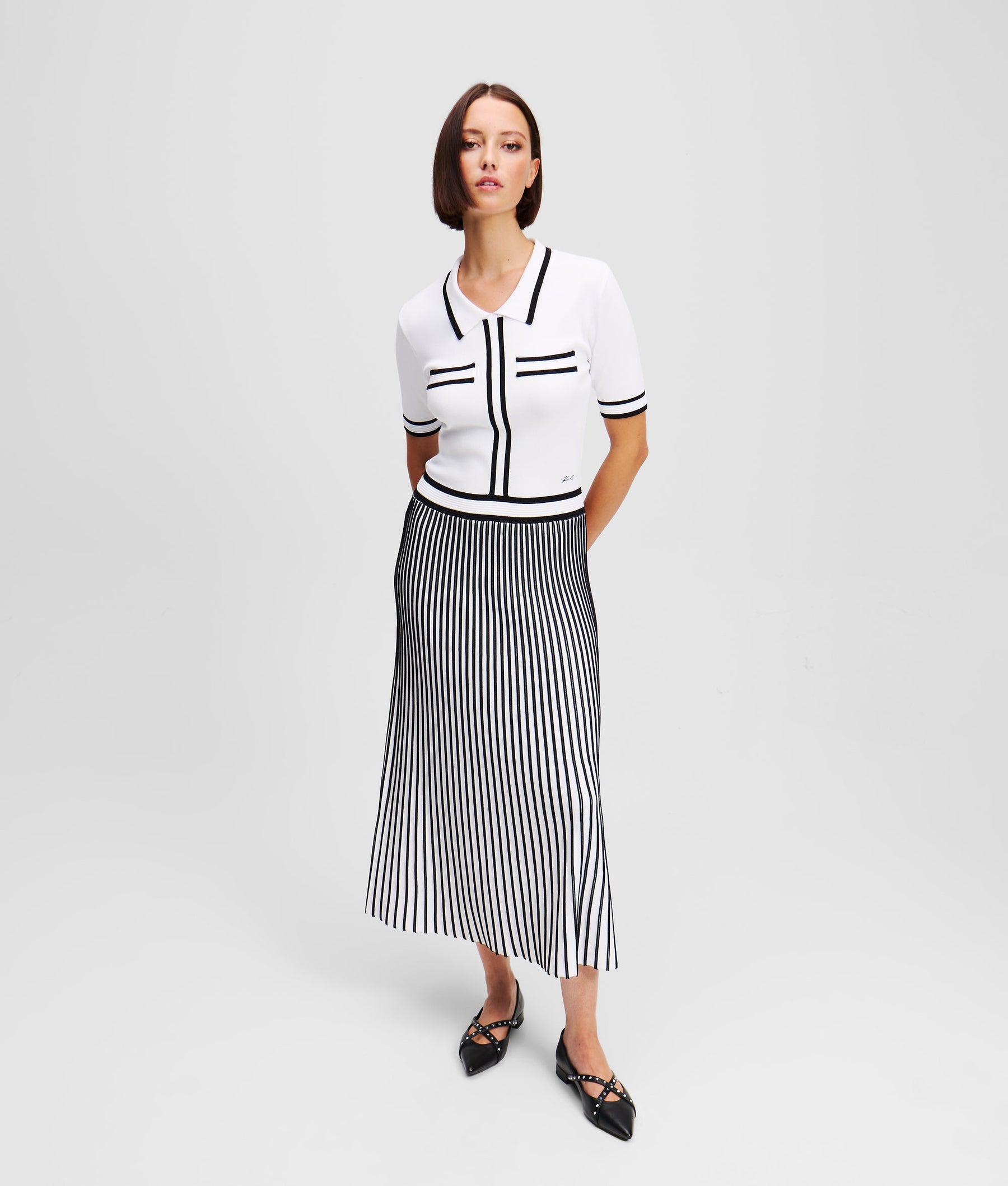 KARL ESSENTIAL PLEATED KNIT DRESS