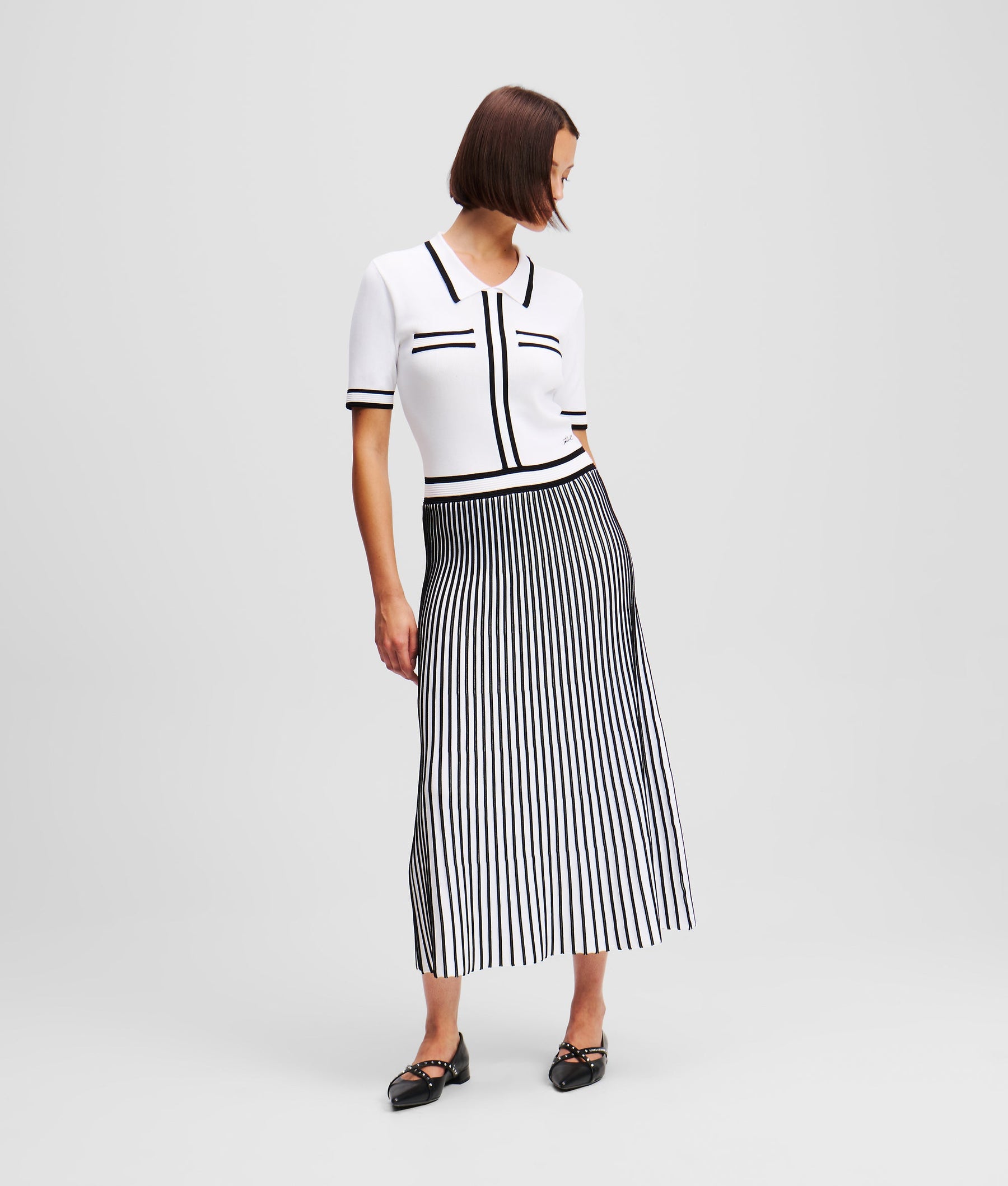 KARL ESSENTIAL PLEATED KNIT DRESS