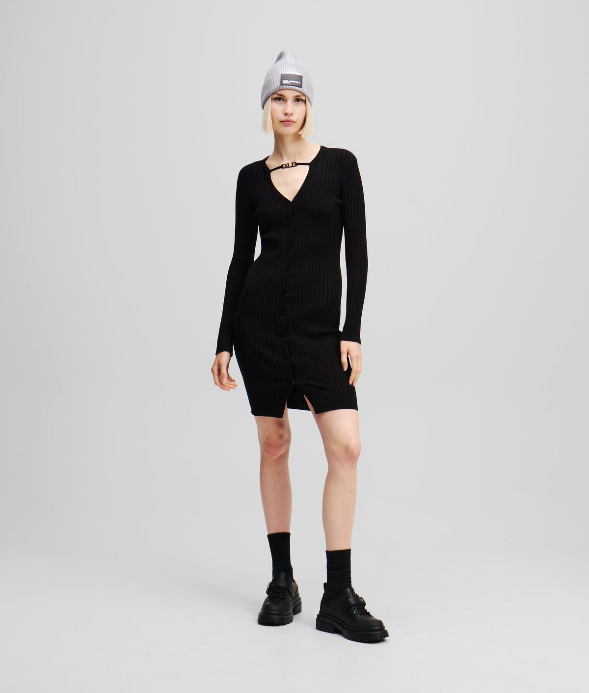 BUTTON-DOWN KNIT DRESS