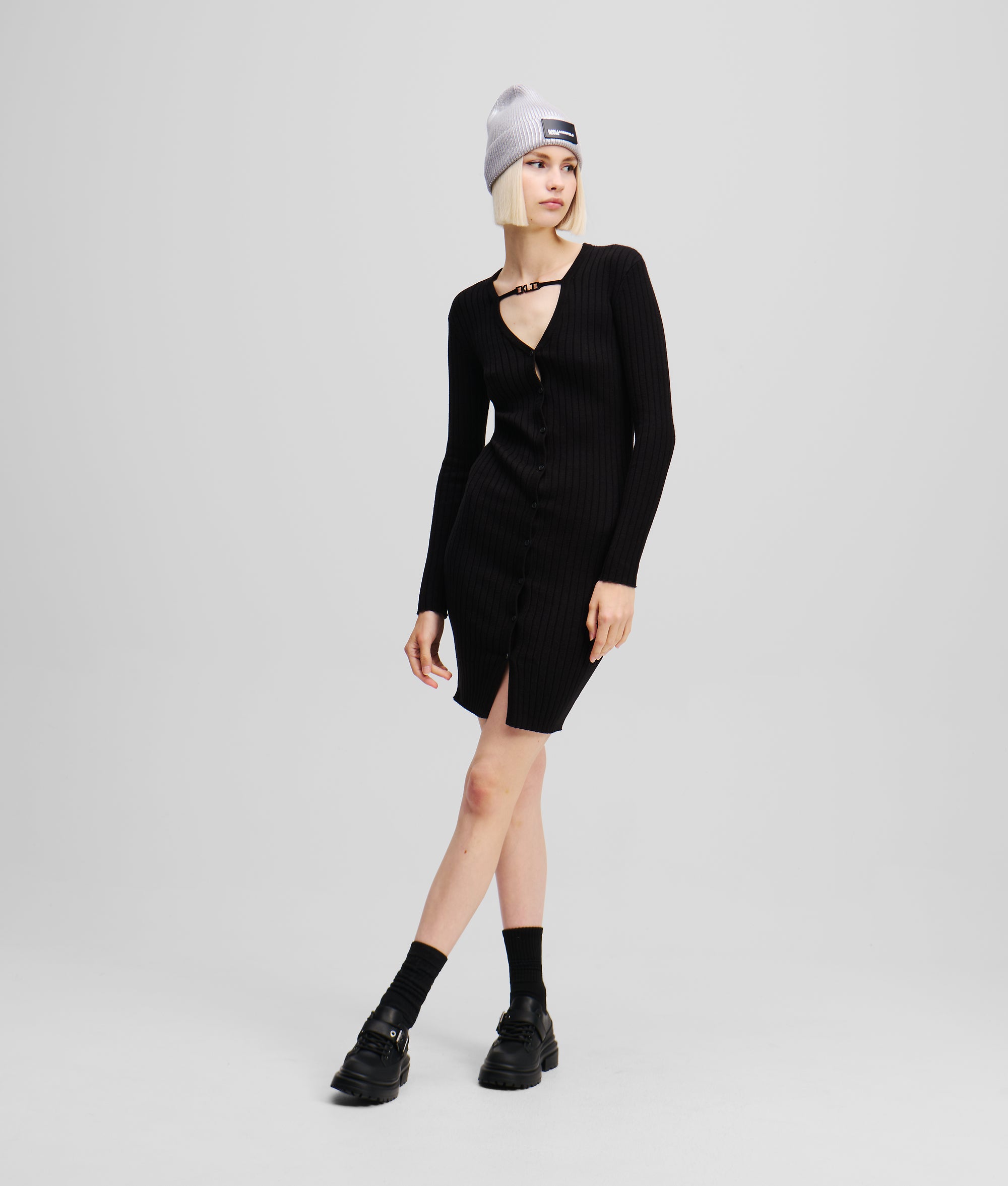 BUTTON-DOWN KNIT DRESS