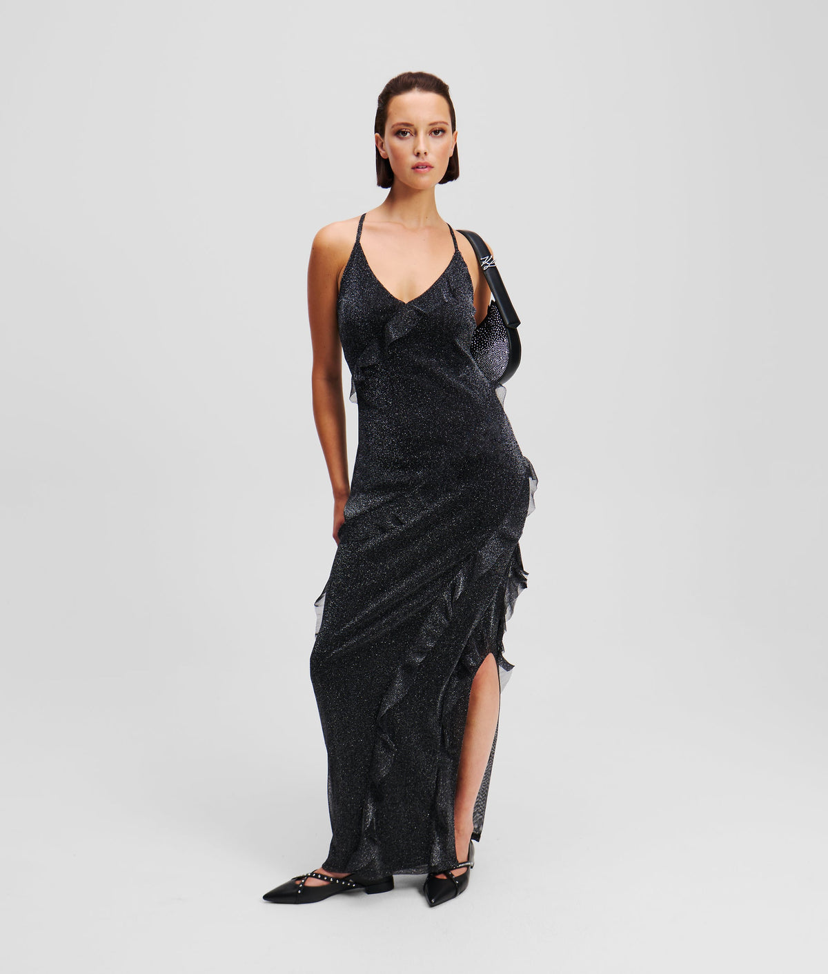 METALLIC RUFFLE DRESS