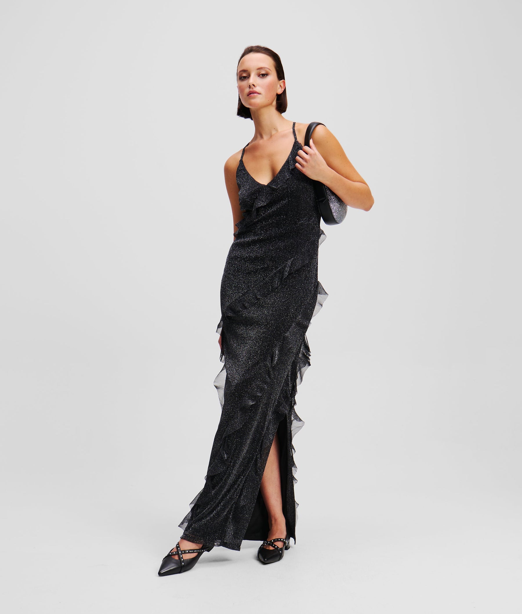 METALLIC RUFFLE DRESS