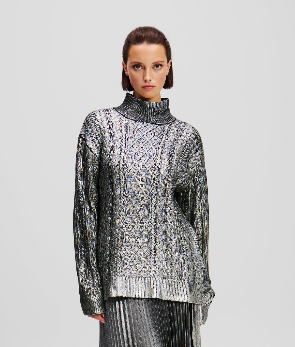 METALLIC CABLE KNIT JUMPER
