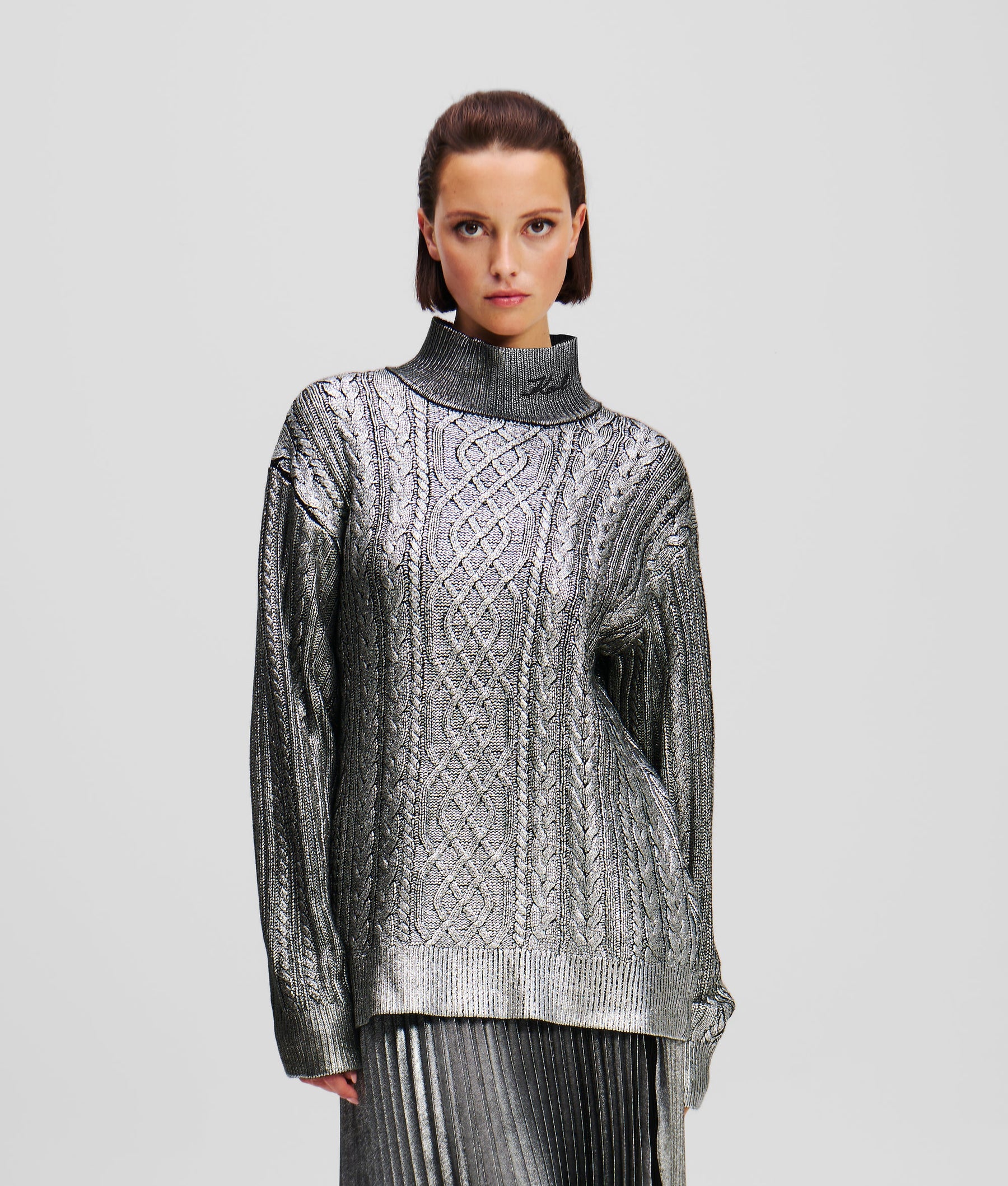 METALLIC CABLE KNIT JUMPER