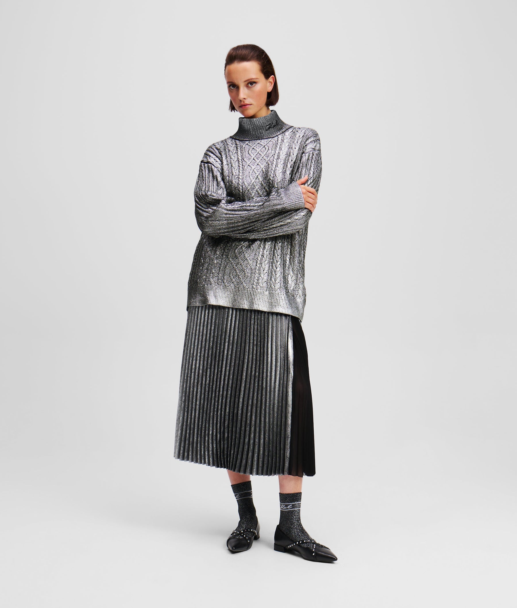 METALLIC CABLE KNIT JUMPER