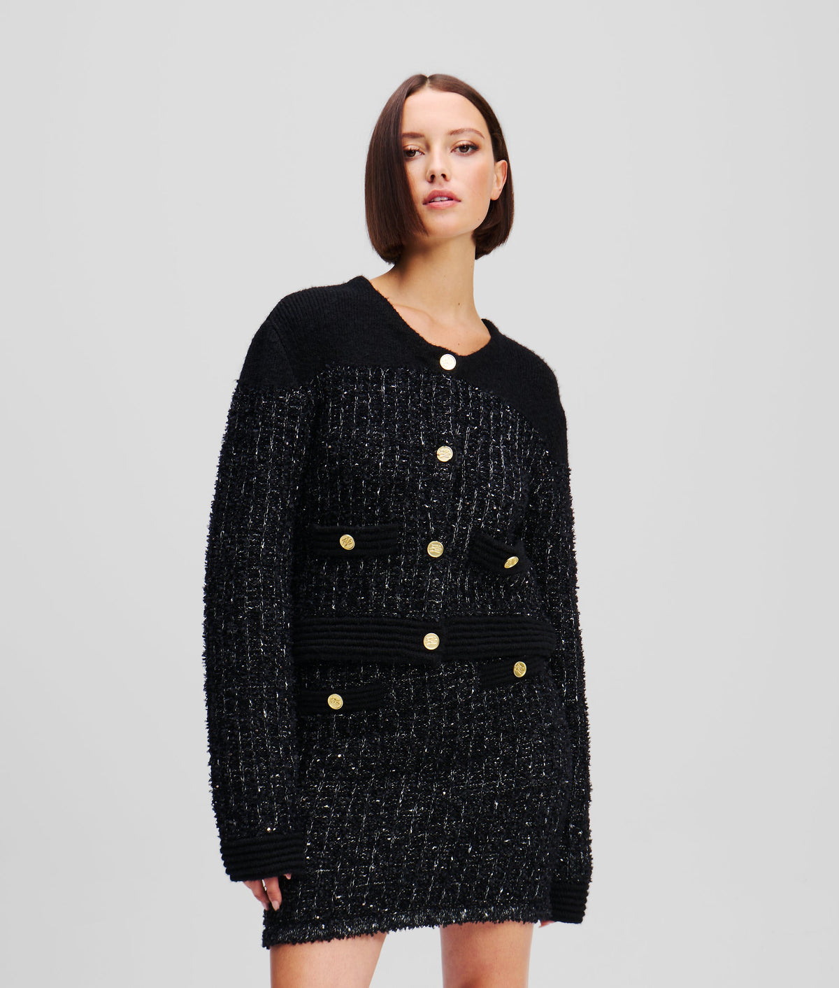 KARL ESSENTIAL BOUCLÉ KNIT CARDIGAN