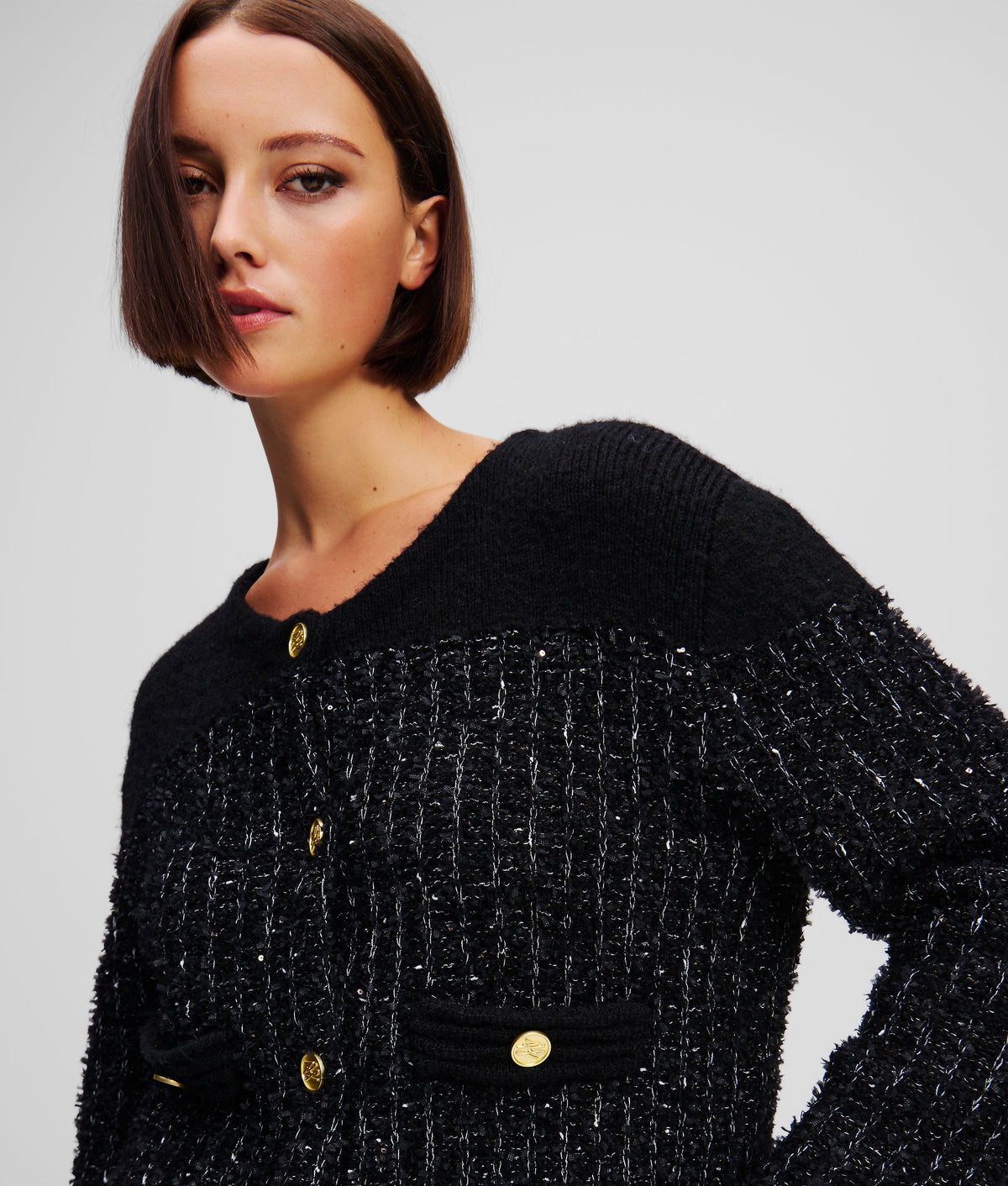 KARL ESSENTIAL BOUCLÉ KNIT CARDIGAN