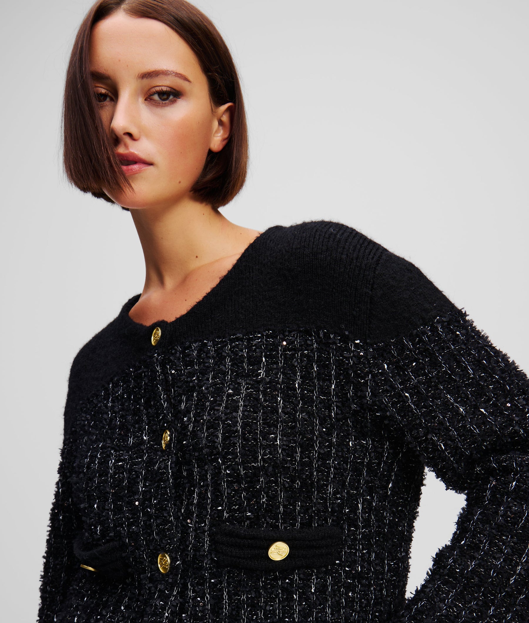 KARL ESSENTIAL BOUCLÉ KNIT CARDIGAN