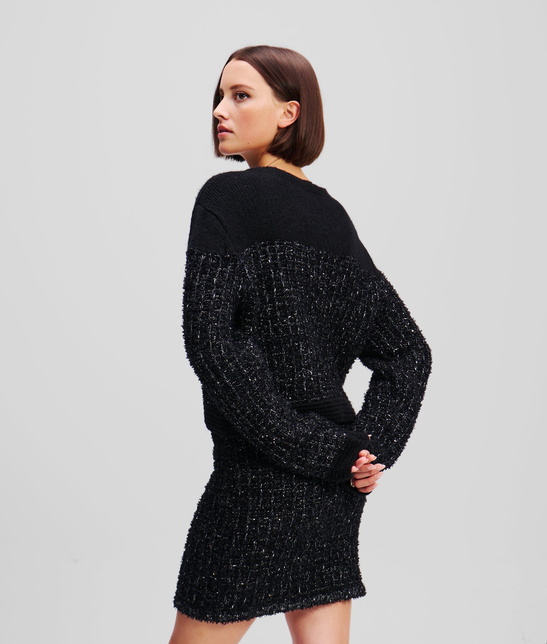 KARL ESSENTIAL BOUCLÉ KNIT CARDIGAN