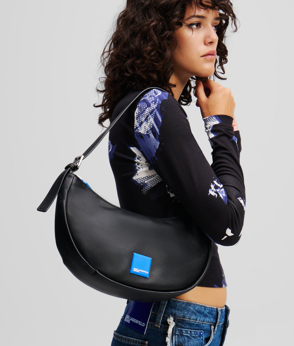 KLJ BOX LOGO HALF-MOON SHOULDER BAG
