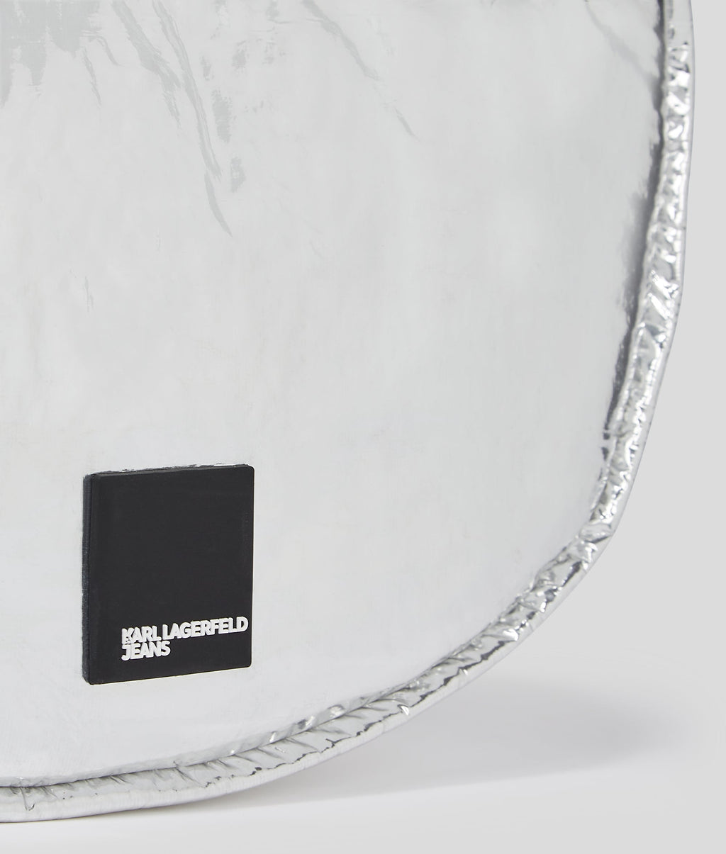 KLJ BOX LOGO METALLIC HALF-MOON SHOULDER BAG