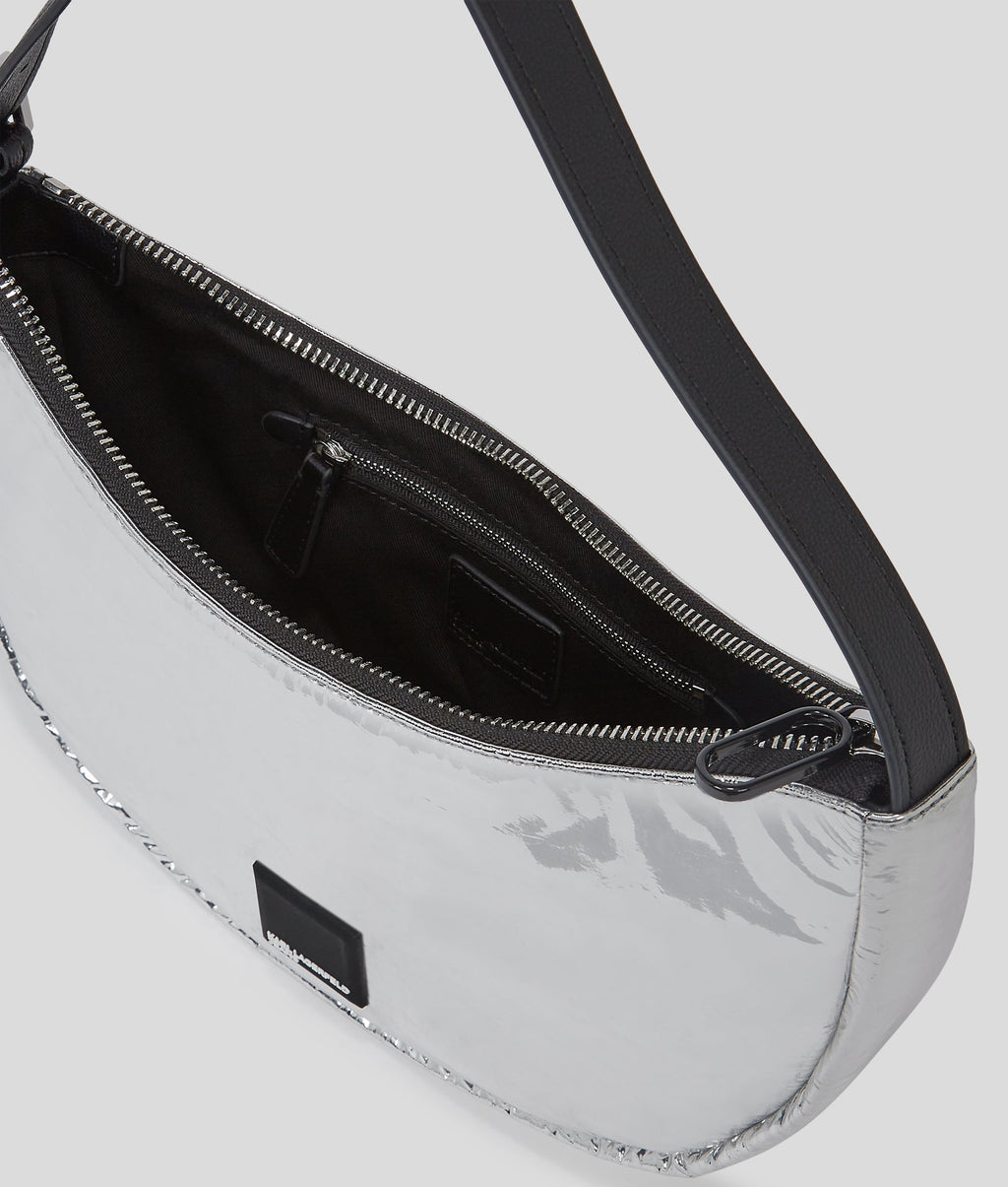 KLJ BOX LOGO METALLIC HALF-MOON SHOULDER BAG