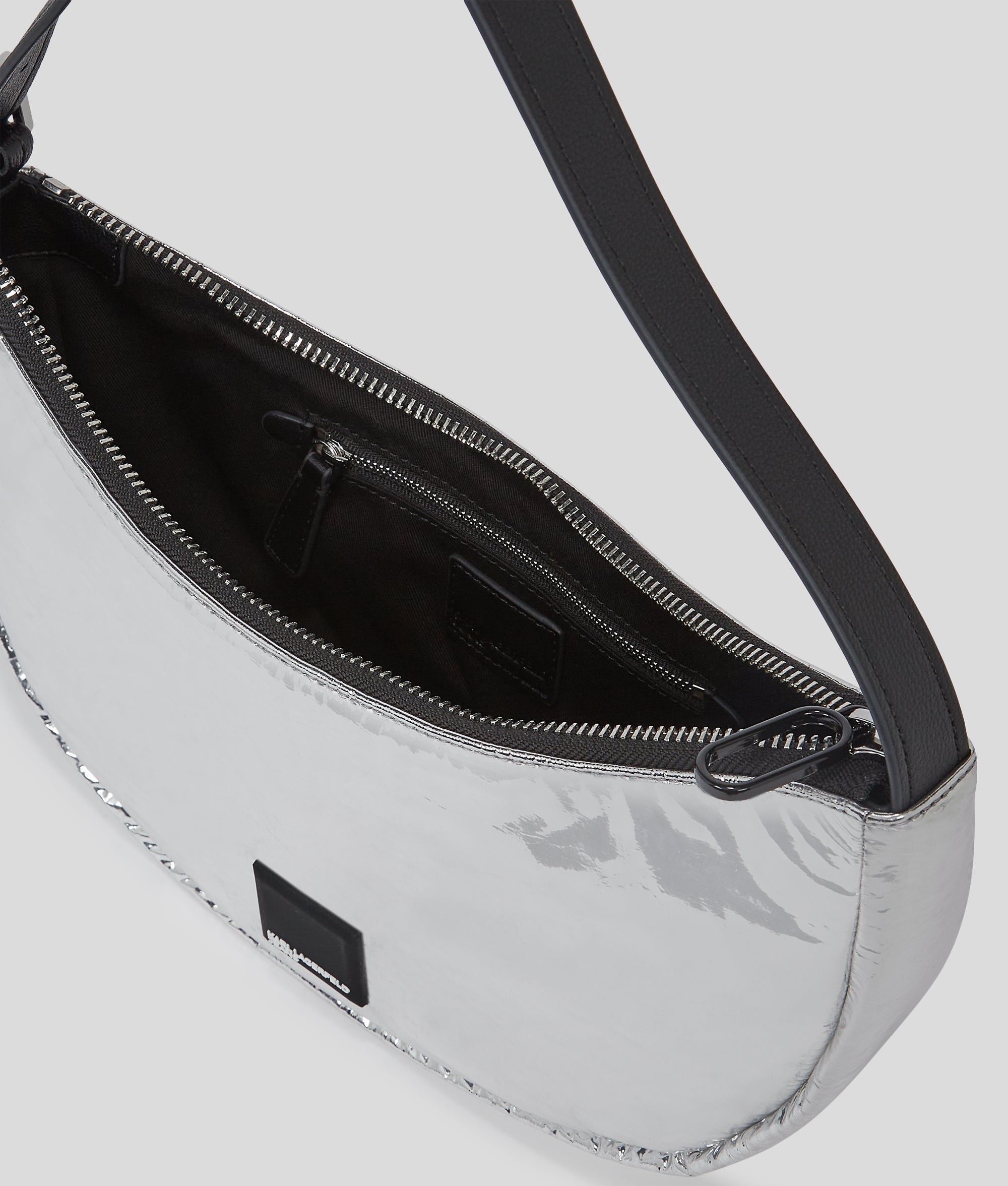 KLJ BOX LOGO METALLIC HALF-MOON SHOULDER BAG