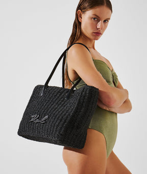 K/SIGNATURE SMALL RAFFIA BEACH TOTE BAG