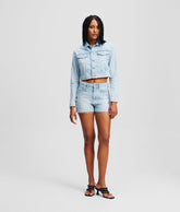 MID-RISE BOUCLÉ DENIM SHORTS