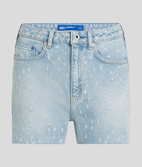 MID-RISE BOUCLÉ DENIM SHORTS
