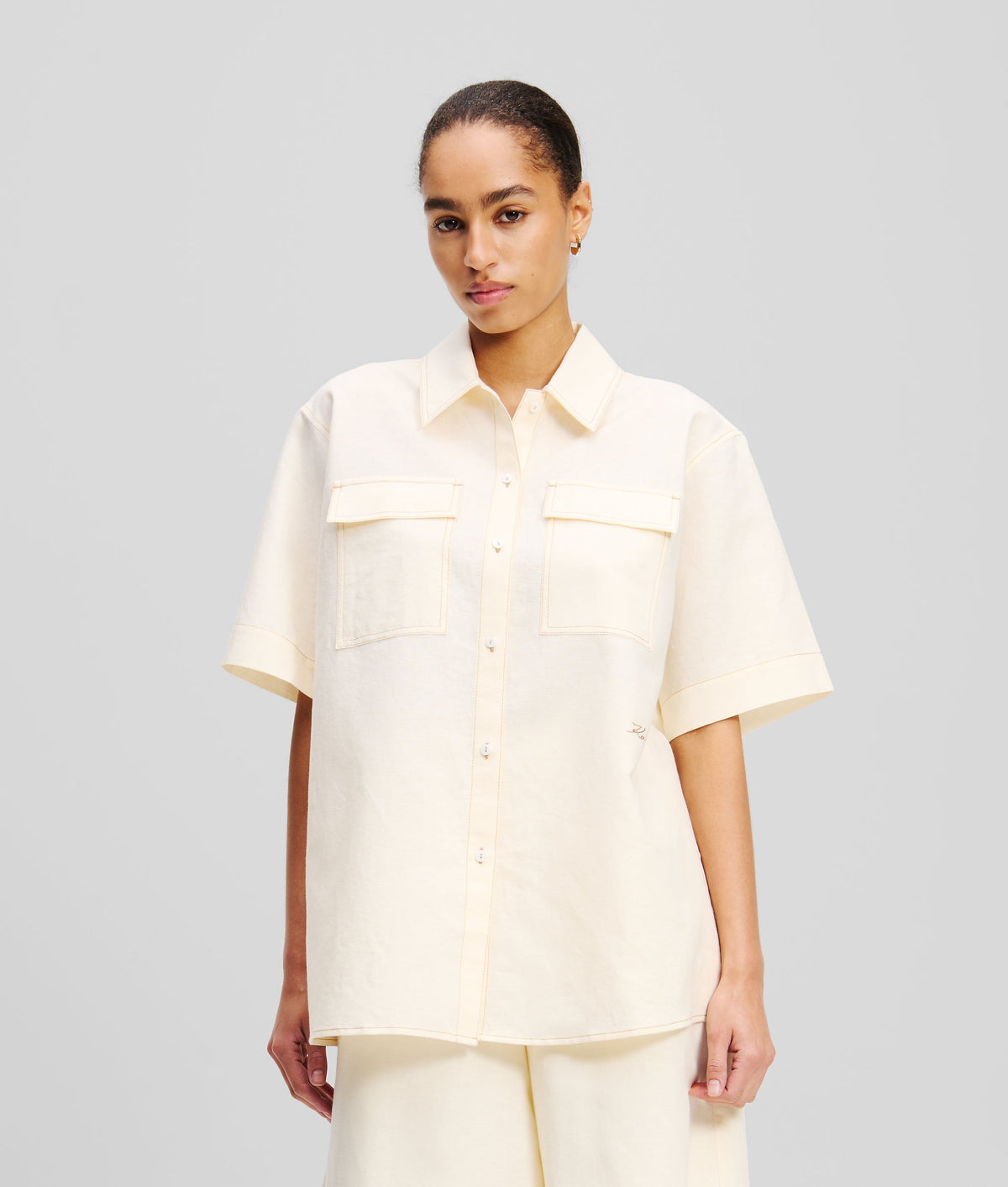 LINEN-BLEND BLOUSE