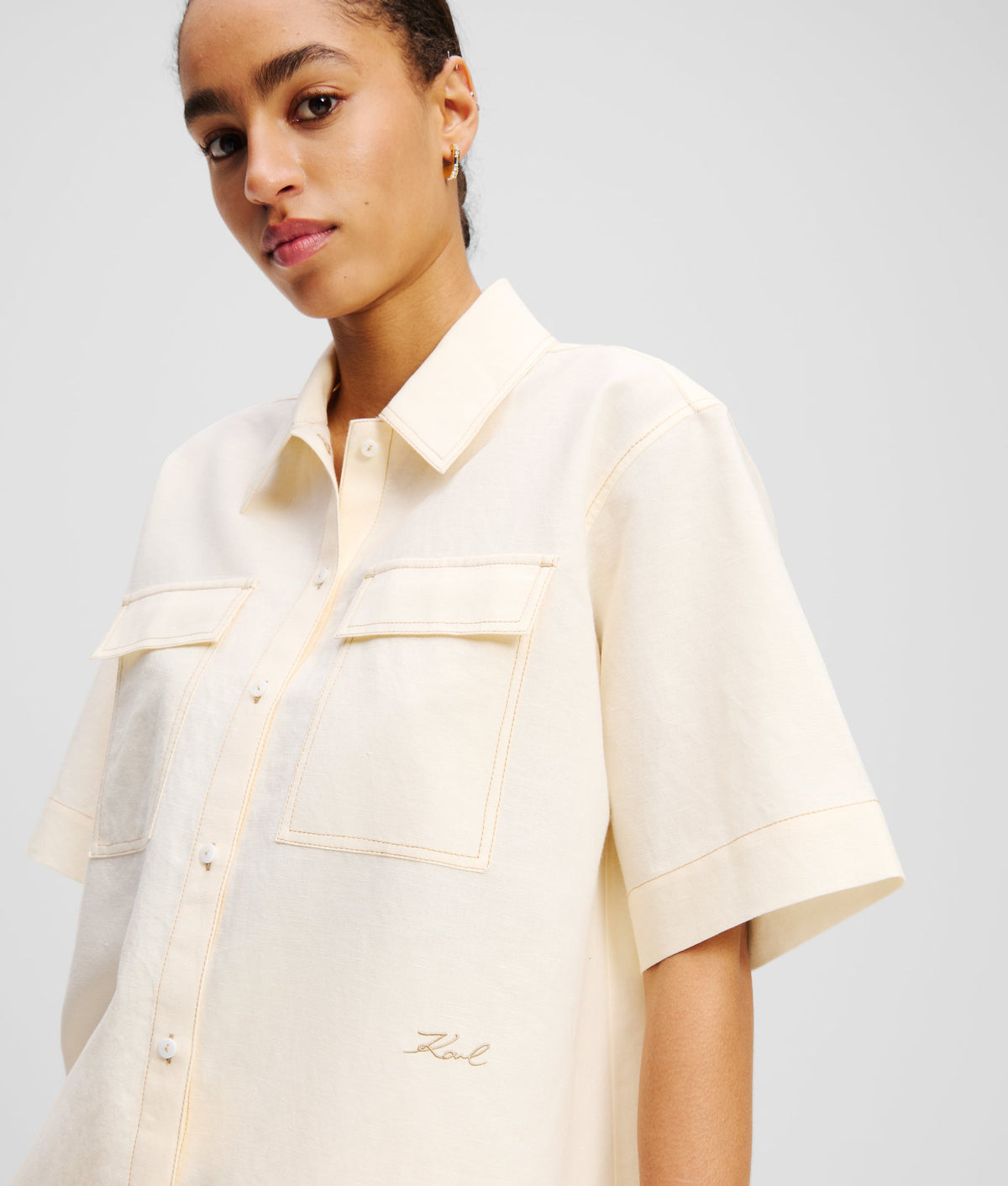 LINEN-BLEND BLOUSE