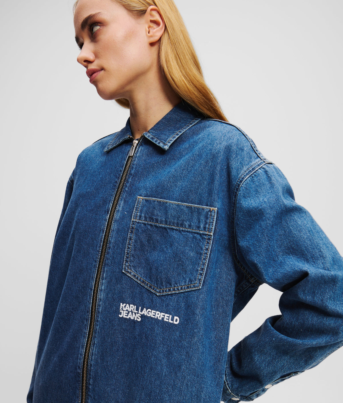 ZIP-FRONT DENIM SHIRT