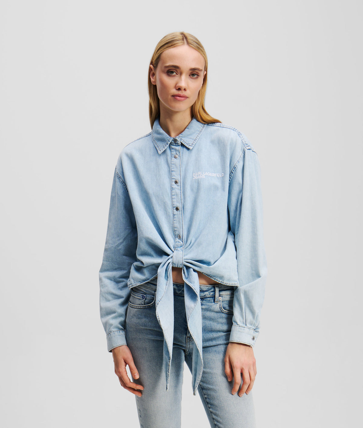 TIE-FRONT DENIM SHIRT