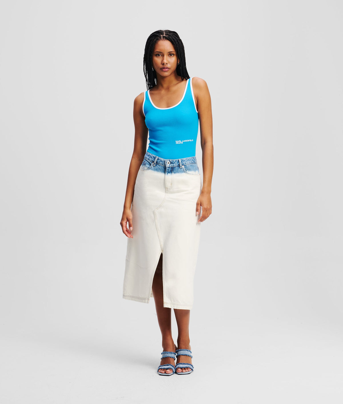 OMBRE DENIM MIDI SKIRT