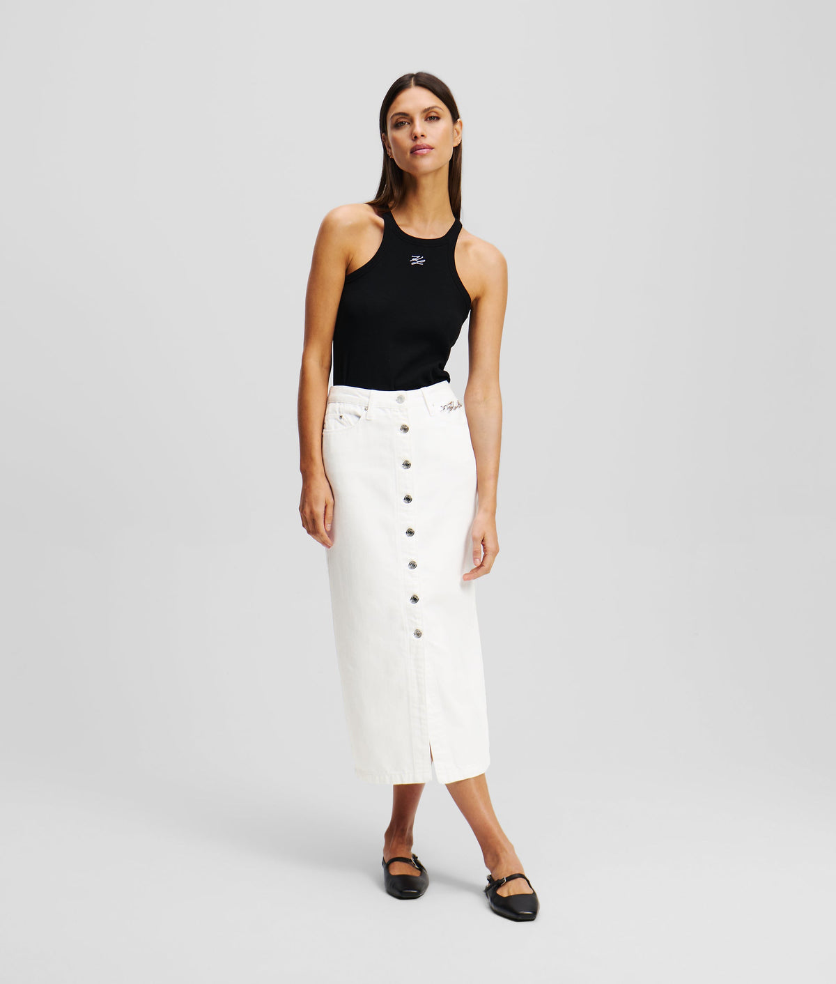BUTTON-DOWN DENIM SKIRT