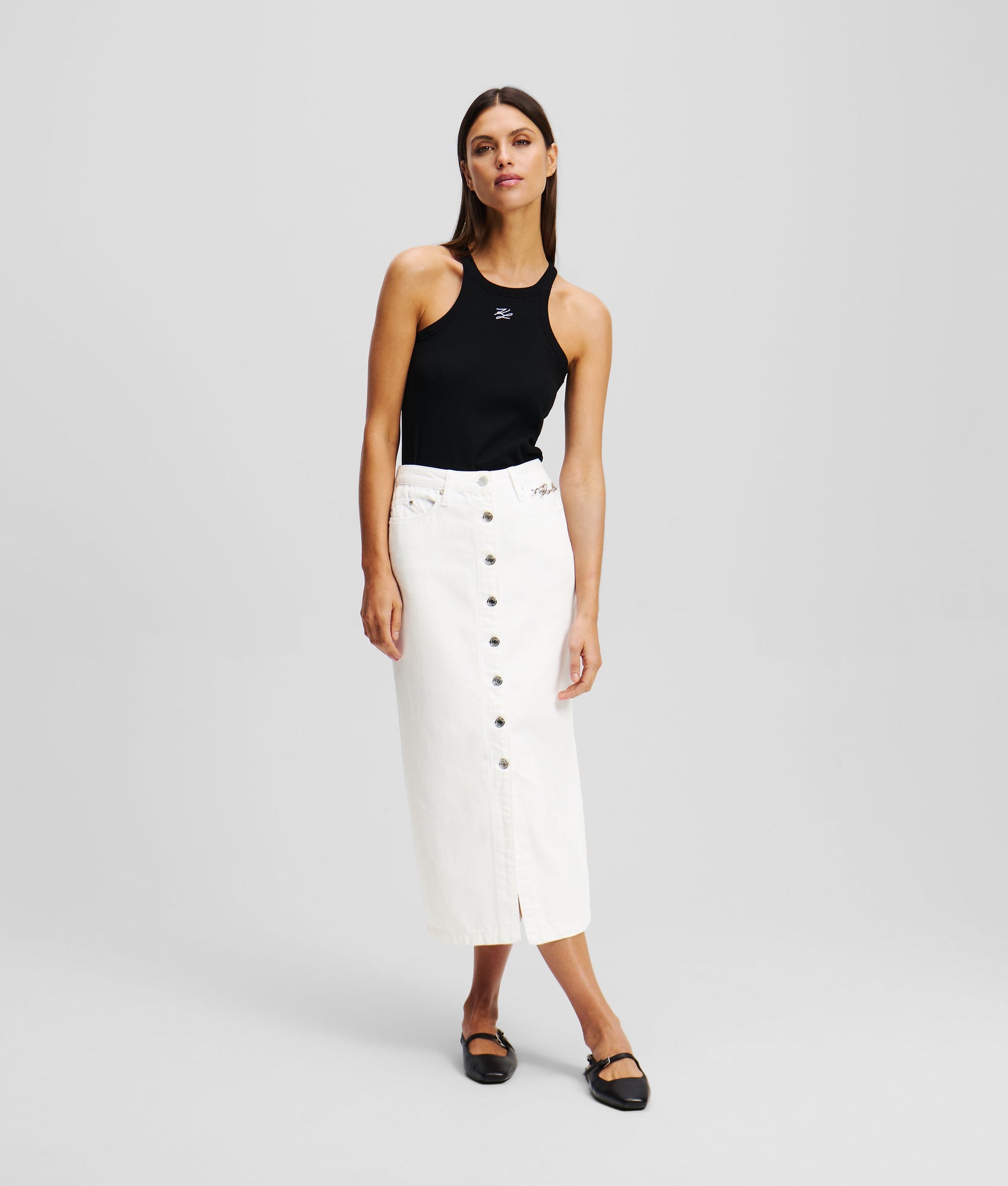 BUTTON-DOWN DENIM SKIRT