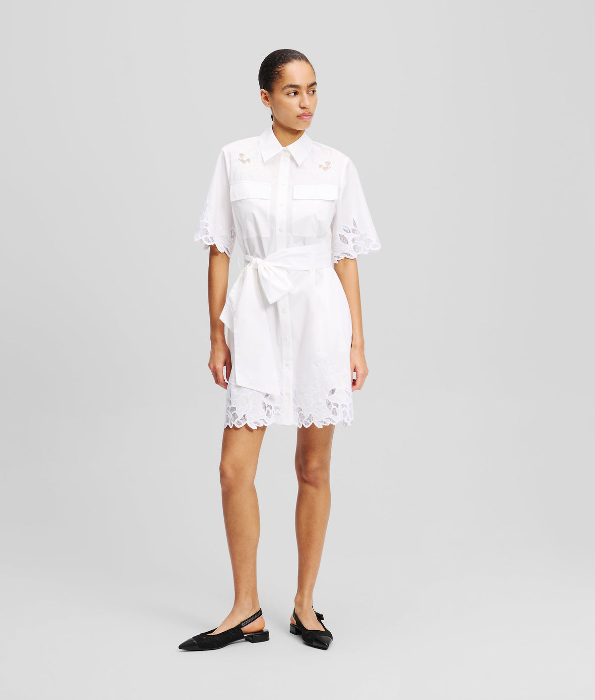 CUT-OUT EMBROIDERED SHIRT DRESS