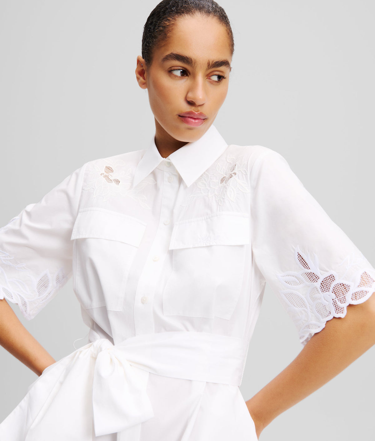 CUT-OUT EMBROIDERED SHIRT DRESS