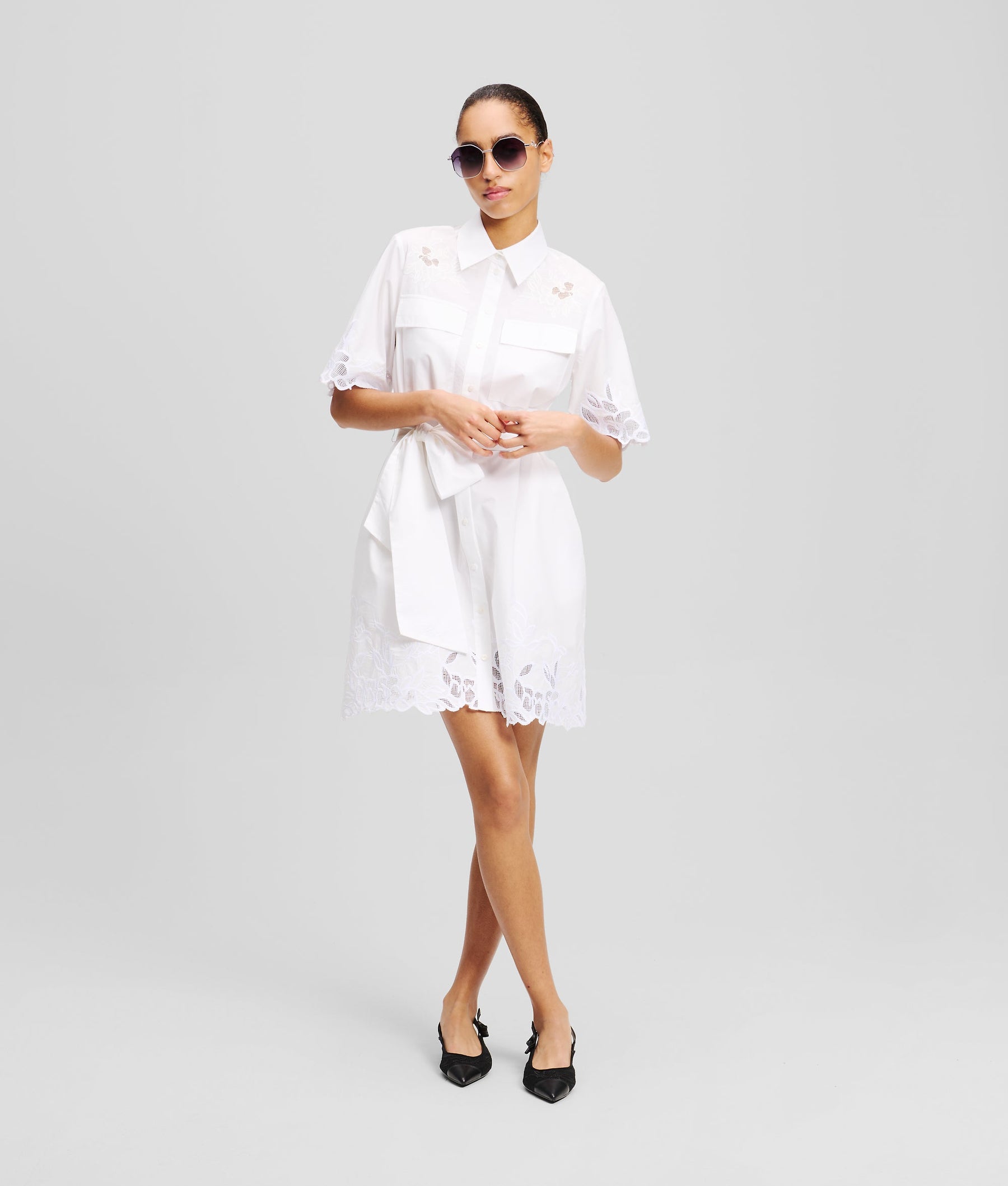 CUT-OUT EMBROIDERED SHIRT DRESS