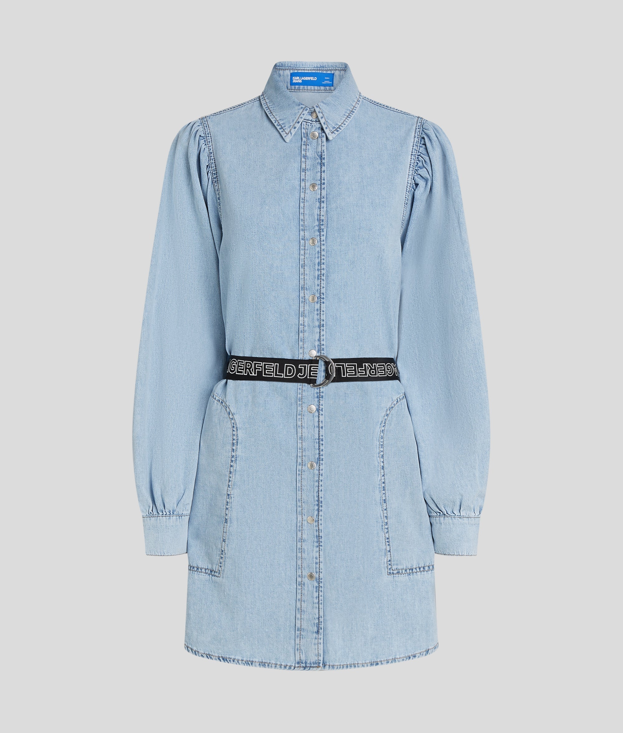 Puff-sleeved denim shirt dress