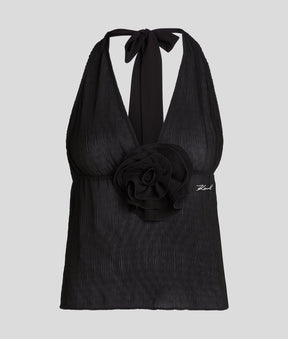 FLOWER PLEAT HALTER TOP