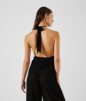 FLOWER PLEAT HALTER TOP