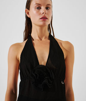 FLOWER PLEAT HALTER TOP