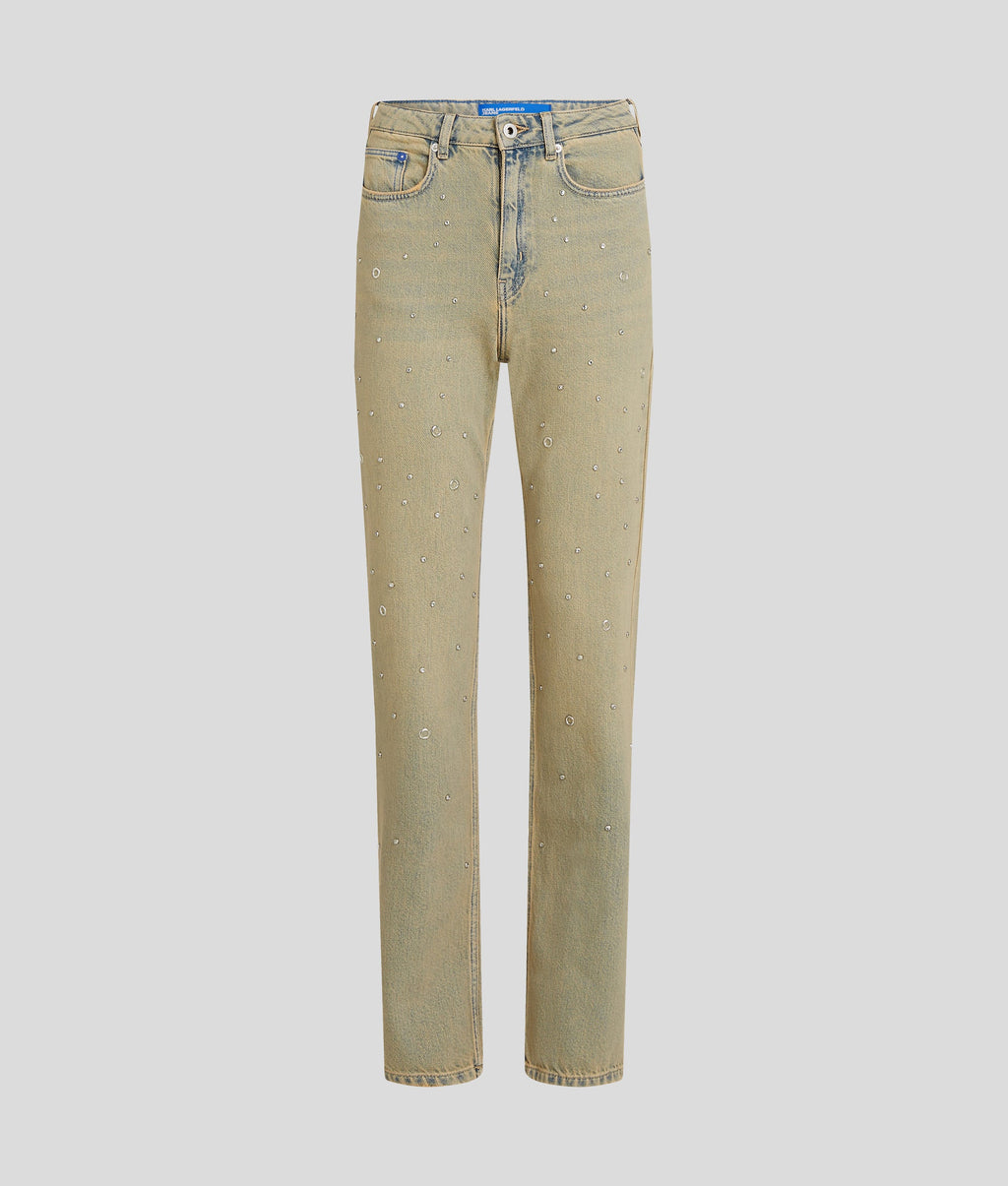 STUDDED HIGH-RISE STRAIGHT JEANS