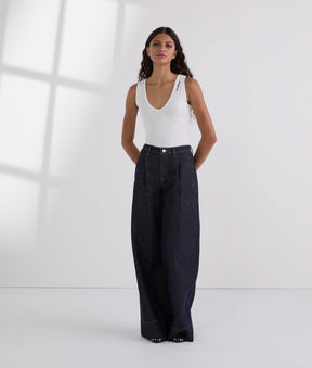 CONTRAST STITCH WIDE-LEG TROUSERS