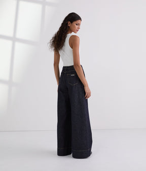CONTRAST STITCH WIDE-LEG JEANS