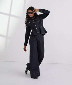 CONTRAST STITCH WIDE-LEG TROUSERS