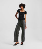 TWO-TONE MID-RISE RELAXED TROUSERS