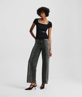 TWO-TONE MID-RISE RELAXED TROUSERS