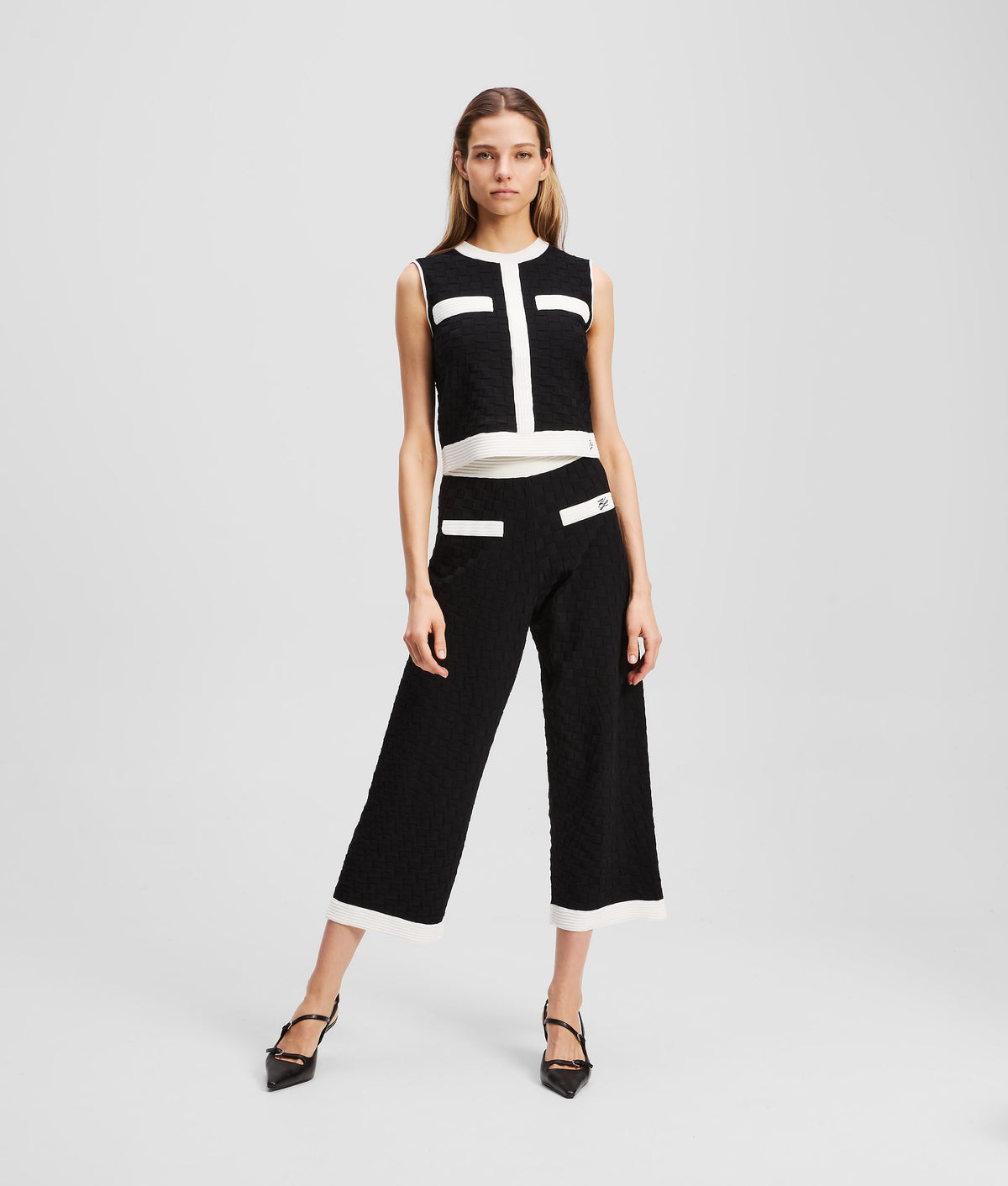 CONTRAST PIPING KNITTED TROUSERS