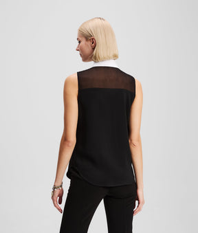 POPLIN COLLAR SLEEVELESS BLOUSE