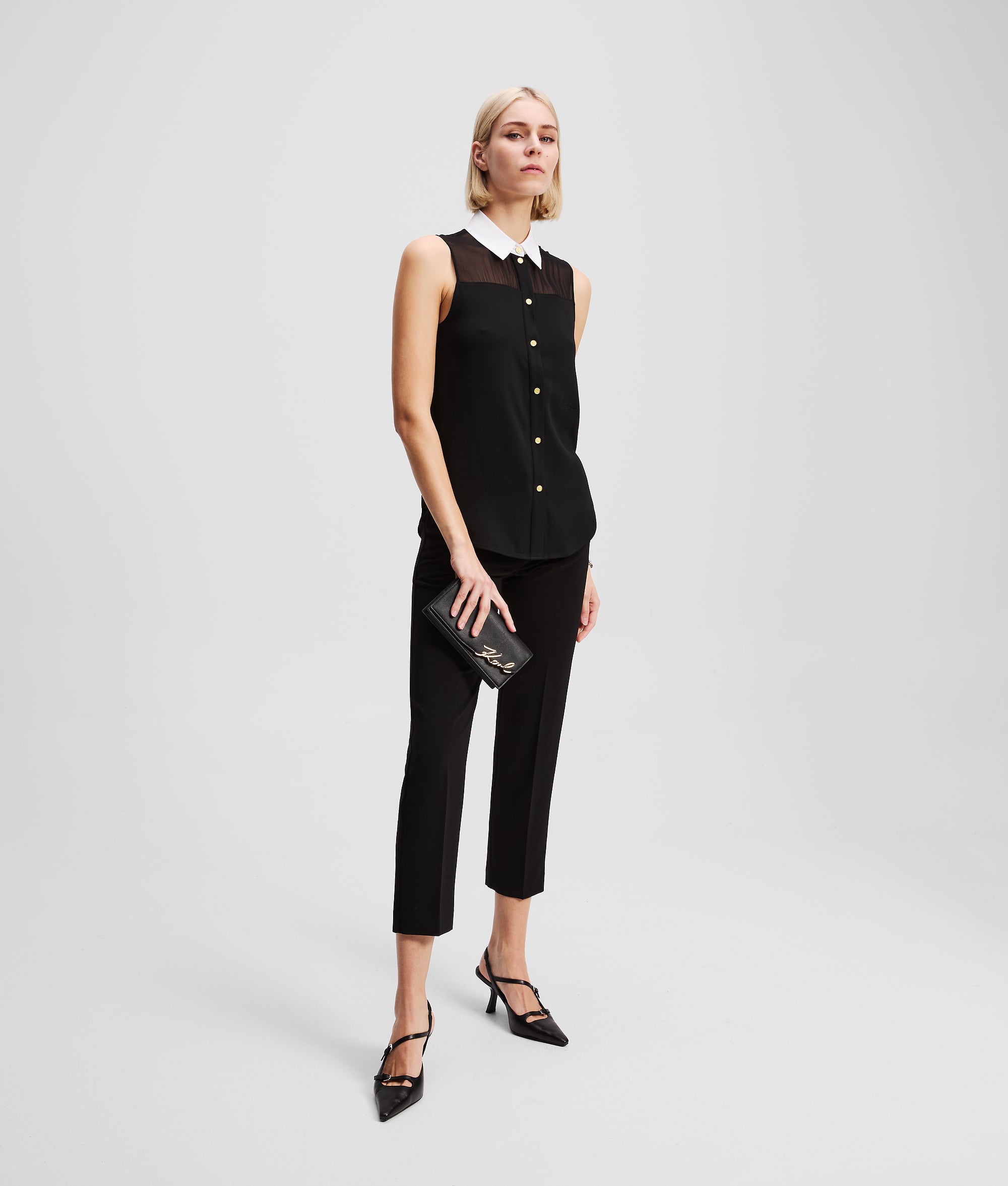 POPLIN COLLAR SLEEVELESS BLOUSE