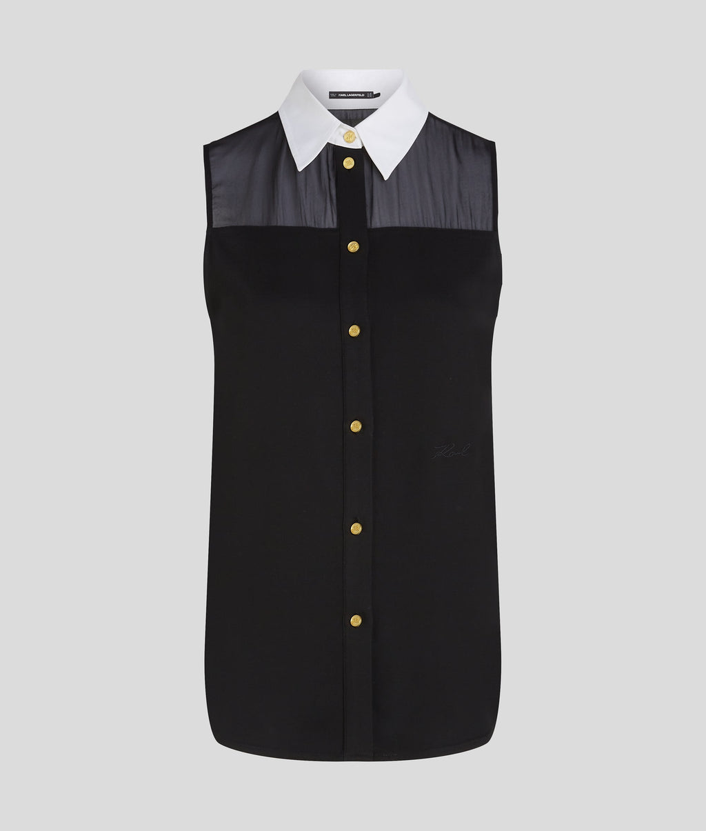POPLIN COLLAR SLEEVELESS BLOUSE